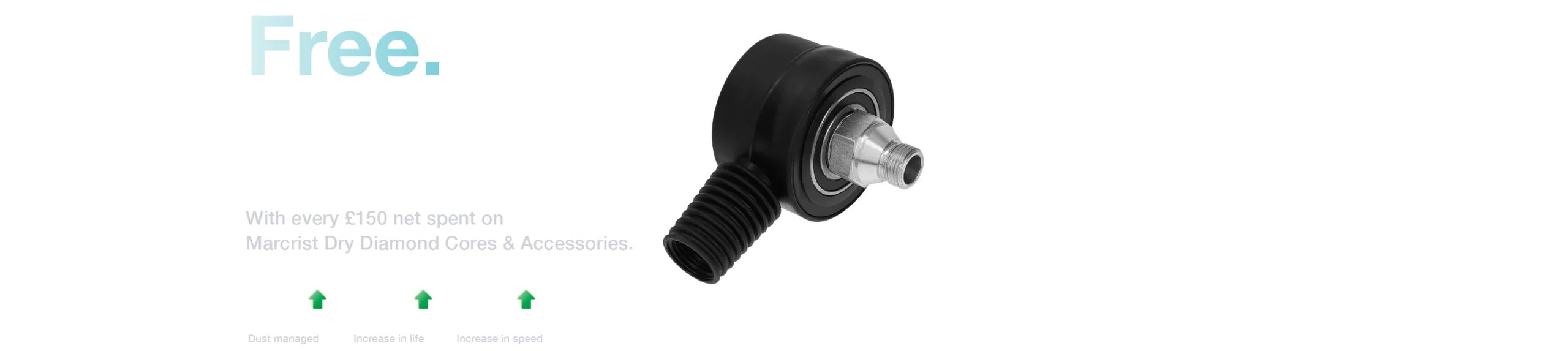 Free Dust Extraction Unit worth £130 with every £150 net spent on Marcrist Dry Diamond Cores and Accessories. 98% dust managed, 30% increase in life, 30% increase in speed.